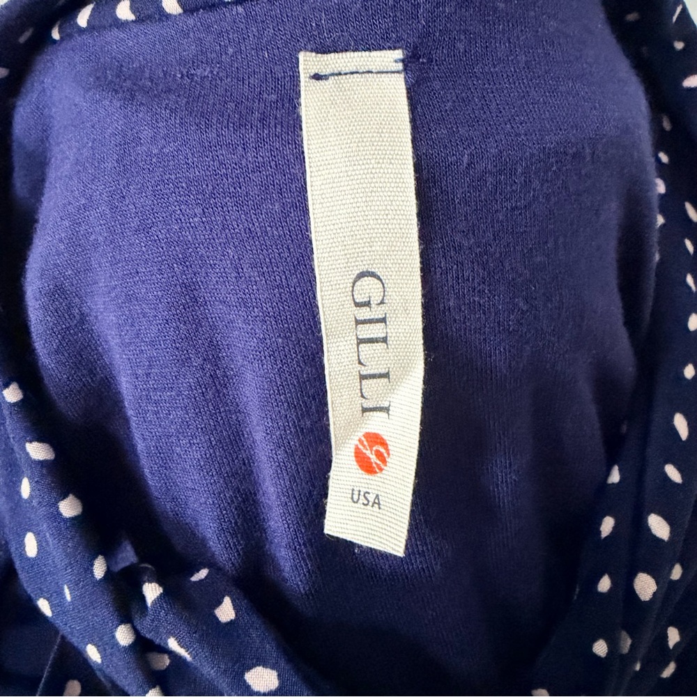 GILLI Navy and White Dot Tie-Front Midi Dress - Picture 7 of 9